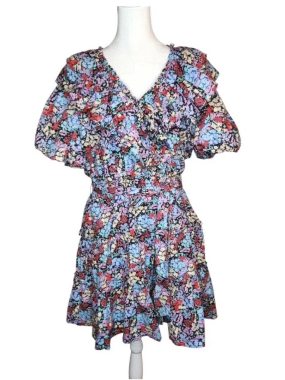Karlie Blue and Red Floral Ruffle Mini Dress